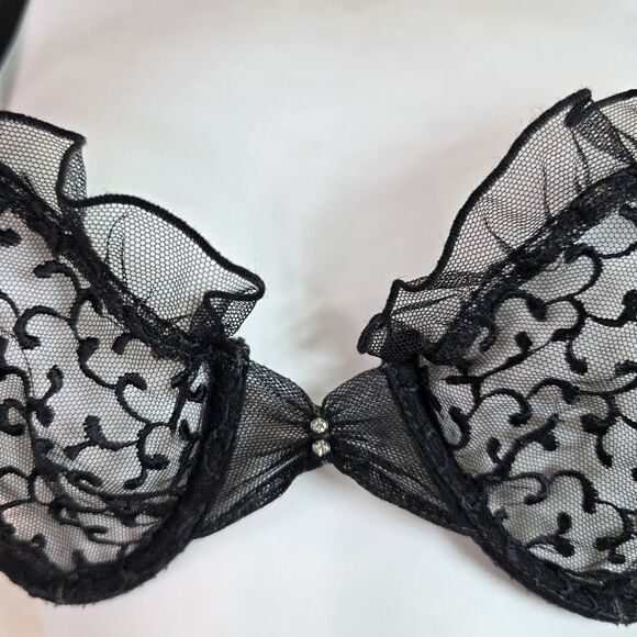 Pierre Balmain VINTAGE Sheer Lace Black Bra Sz 36 Made In France - Picture 3 of 7